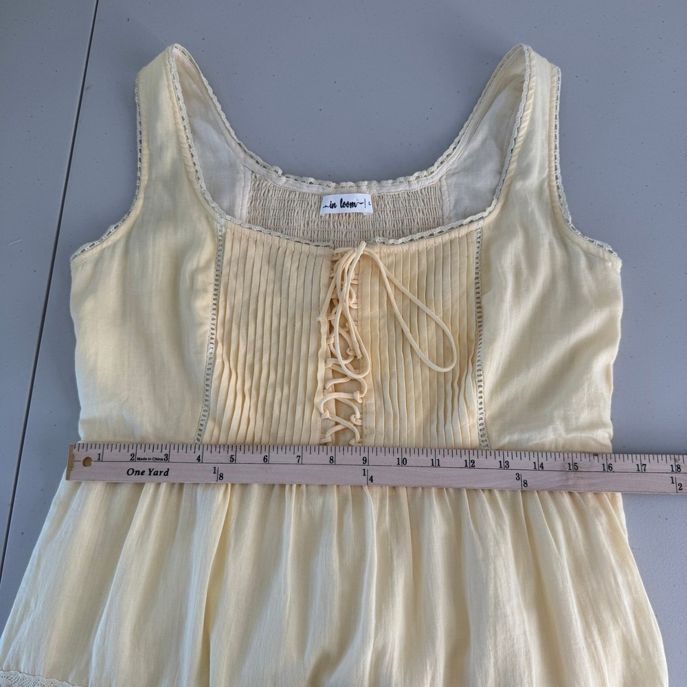Loom Butter Yellow Lace Up Corset Maxi Dress L Cottagecore Prairie Boho Romantic - Picture 12 of 13